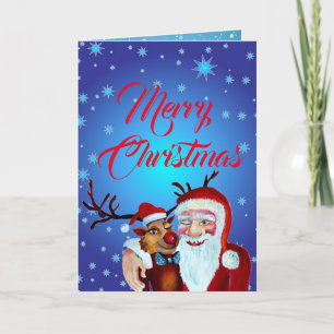 Carte Père Noël Rieur Rudolf Souriant Aquarelle