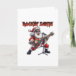 Carte Père Noël rockeur à la guitare de Noël