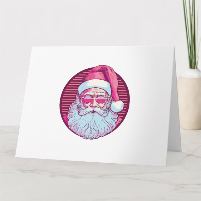 Carte Père Noël rose rétro vintage  (Devant)