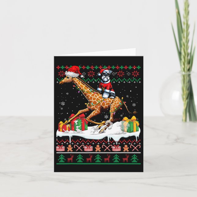 Carte Père Noël Schnauzer Riding Giraffe Sweater L (Devant)