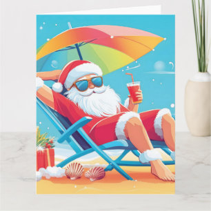 Carte Père Noël se détendant sur un transat de plage tro