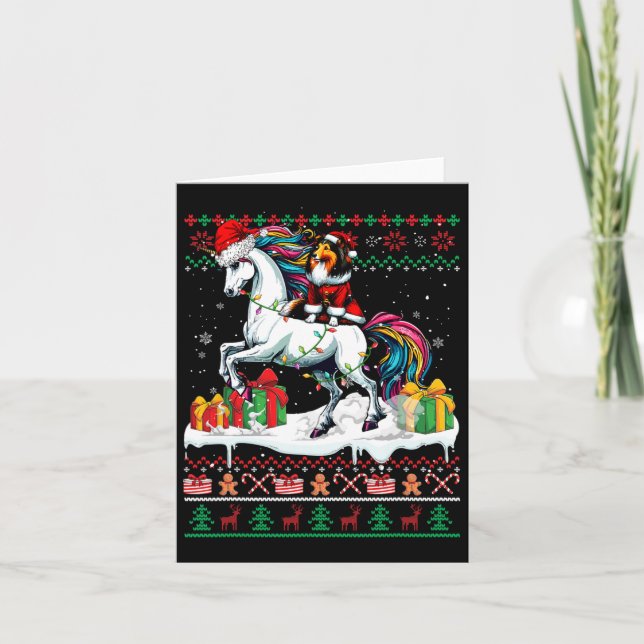 Carte Père Noël Sheltie Riding Unicorn Sweater Lov (Devant)