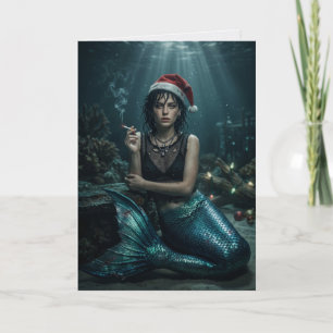 Carte Père Noël sirène cigarette Noël sarcastique