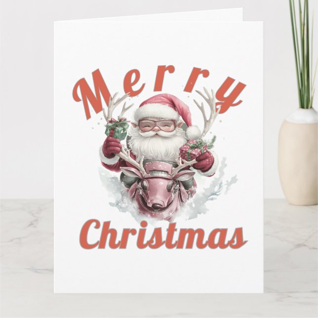 Carte Père Noël Steampunk moderne et rennes robotiques d (Devant)