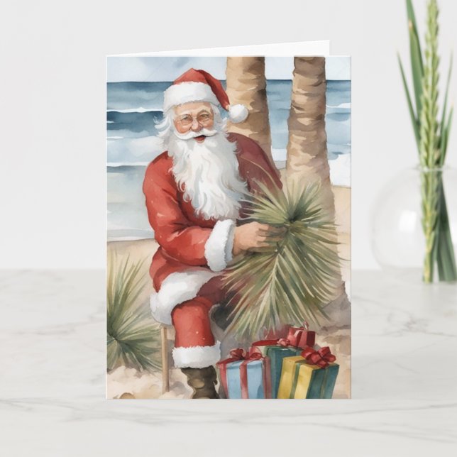 Carte Père Noël sur la plage (Devant)