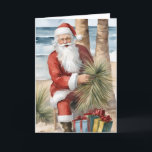 Carte Père Noël sur la plage<br><div class="desc">Père Noël sur une plage tropicale art généré par l'IA</div>