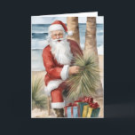 Carte Père Noël sur la plage<br><div class="desc">Père Noël sur une plage tropicale art généré par l'IA</div>