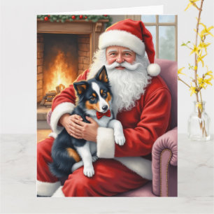 Carte Père Noël tenant l'art de Noël Border Collie