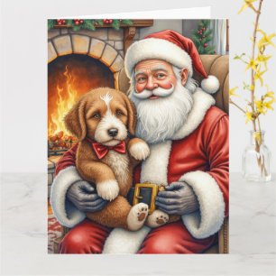 Carte Père Noël tenant l'art de Noël de Bernedoodle