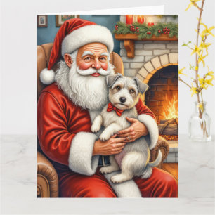 Carte Père Noël tenant l'art de Noël de Biewer Terrier