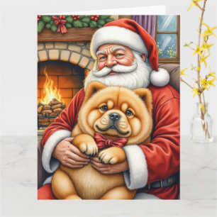 Carte Père Noël tenant l'art de Noël de Chow Chow