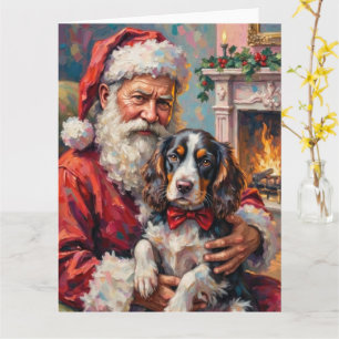 Carte Père Noël tenant l'art de Noël de l'épagneul Sprin