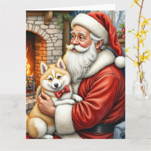 Carte Père Noël tenant l'art de Noël de l'Eskimo américa