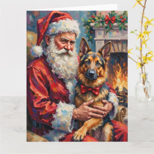 Carte Père Noël tenant l'art de Noël du Berger Allemand
