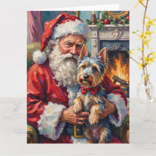 Carte Père Noël tenant l'art de Noël du Skye Terrier