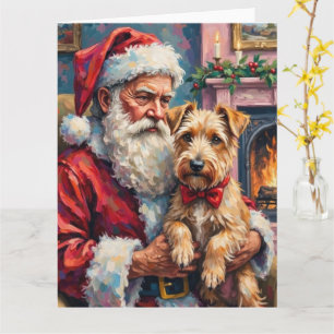 Carte Père Noël tenant l'art de Noël du Terrier Irlandai