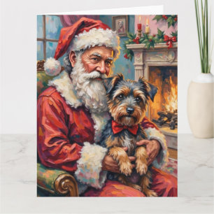 Carte Père Noël tenant l'art de Noël du Terrier Tibétain