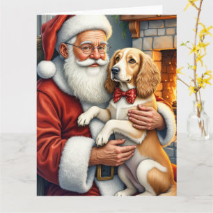 Carte Père Noël tenant un Afghan Hound de Noël