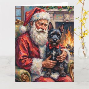 Carte Père Noël tenant un terrier écossais - Art de Noël