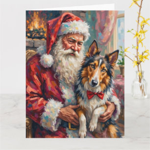 Carte Père Noël tenant une illustration de Noël de Rough