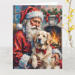 Carte Père Noël tenant une œuvre d'art de Noël des Grand