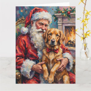 Carte Père Noël tenant une œuvre d'art de Noël Golden Re