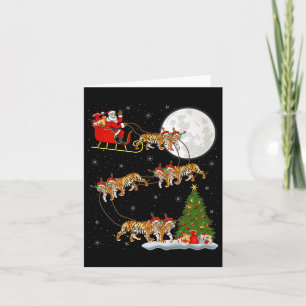 Carte Père Noël Tigre du Bengale Traîneau Volant Drôle M