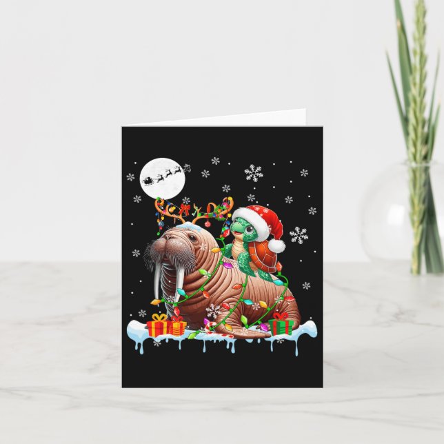 Carte Père Noël Turtle Riding Walrus Reindeer Mer de Noë (Devant)