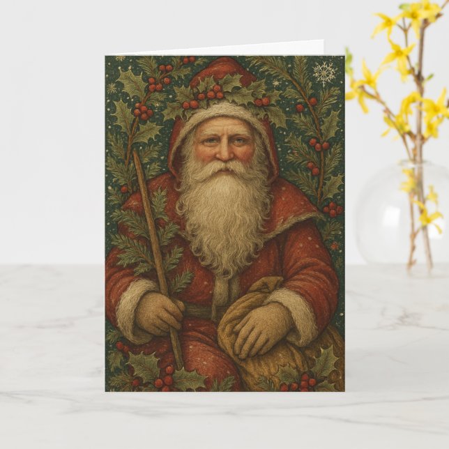 Carte Père Noël vintage (Fleur jaune)