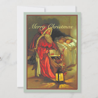 Carte Père Noël vintage Avec Enfants Dormants Noël