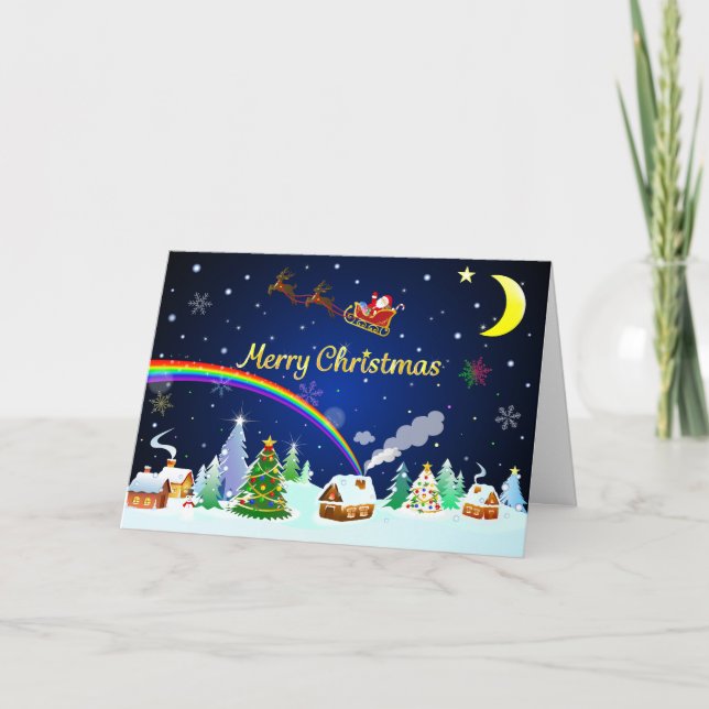 Carte Père Noël volant avec le croissant de lune (Devant)
