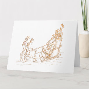 Carte Père Noël volant de Noël - Renne
