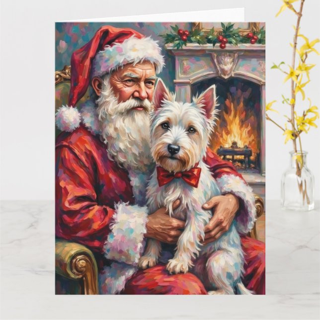Carte Père Noël West Highland White Terrier Noël (Fleur jaune)