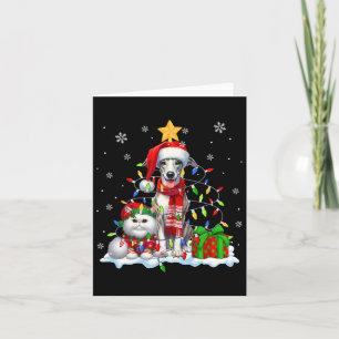 Carte Père Noël Whippet Avec Chat Elf Lights Propriétair