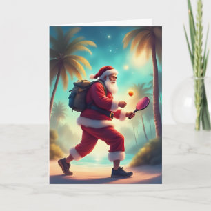 Carte Père Noël's Pickleball Fun - Tropical Christmas Ca