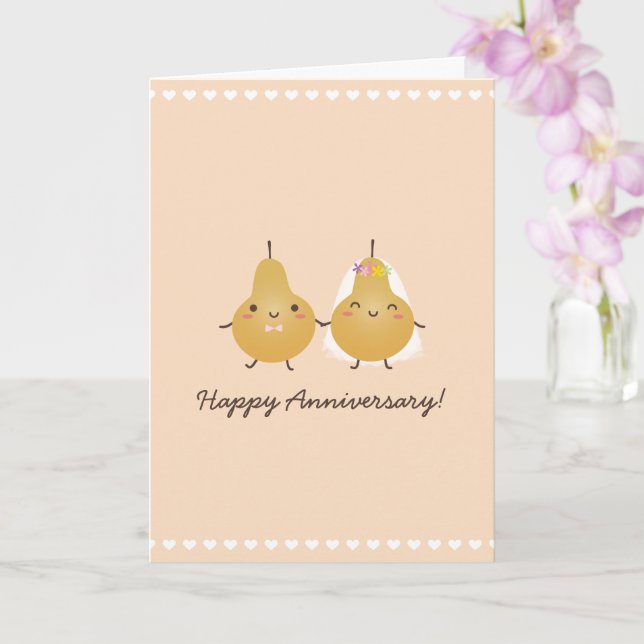 Carte Perfect Pear Cute Cartoon Couple Joyeux Anniversai (Orchidée)