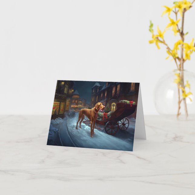 Carte Période de fêtes de Noël du Vizsla (Fleur jaune)