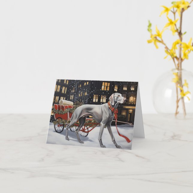Carte Période de fêtes de Noël du Weimaraner (Fleur jaune)