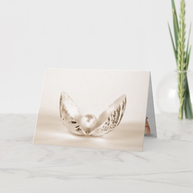Carte perle d'anniversaire dans une coquille d'huitre (Devant)