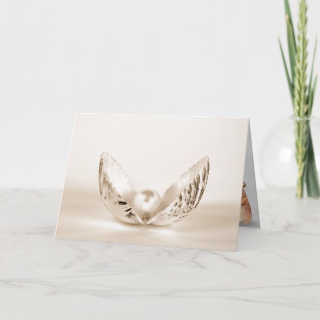 Carte perle d'anniversaire en coquille d'huître (Devant)