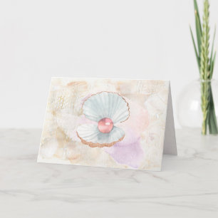Carte Perle rose dans une coquille de palourde