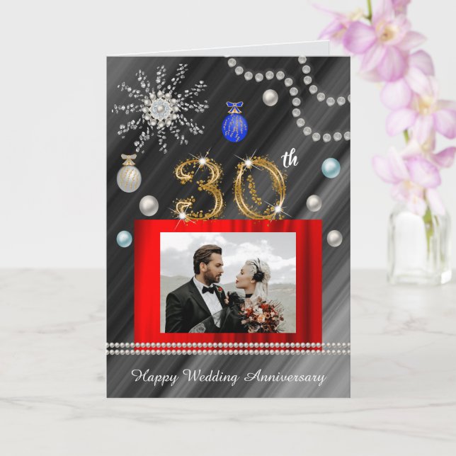 Carte Perles 30e anniversaire à Noël | 2 photos (Orchidée)