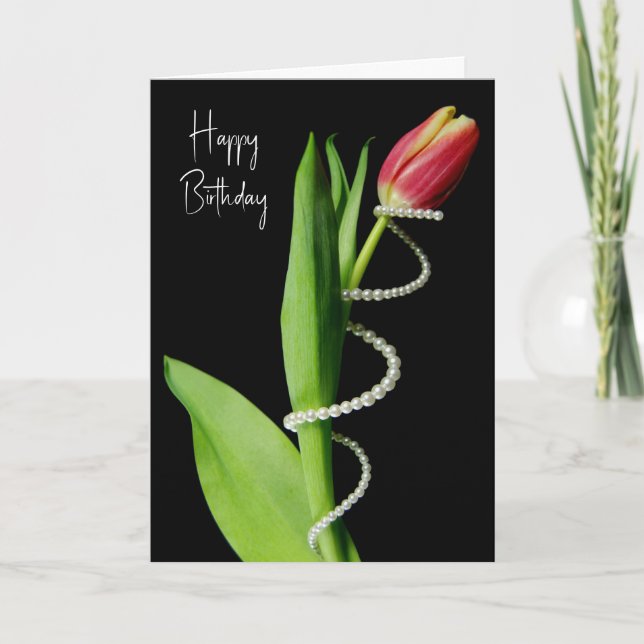Carte Perles d'anniversaire enroulées autour d'une tulip (Devant)