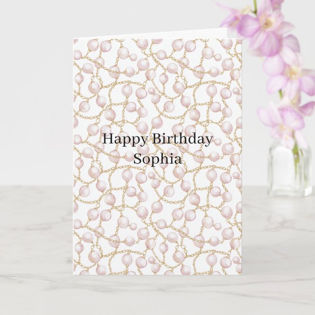 Carte Perles Roses Chaîne en Or Anniversaire (Orchidée)