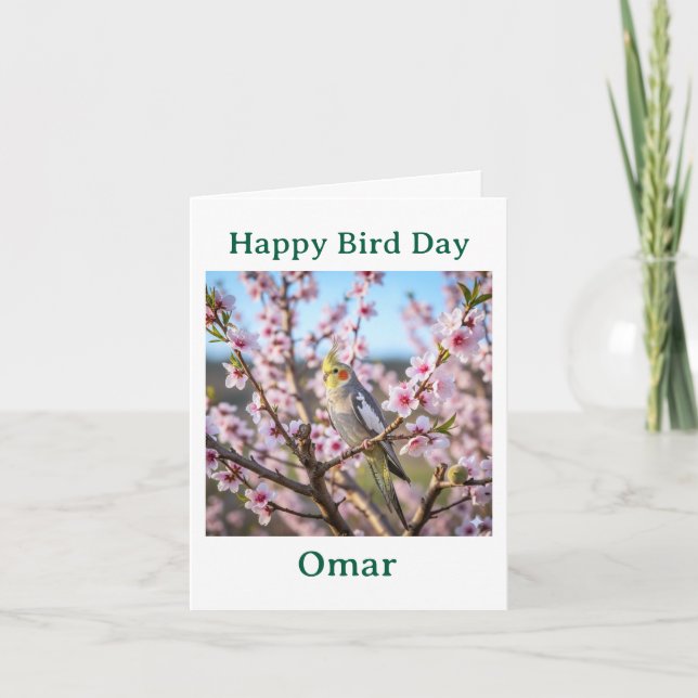 Carte Perroquet Cockatiel Gris Normal avec Fleurs Annive (Devant)