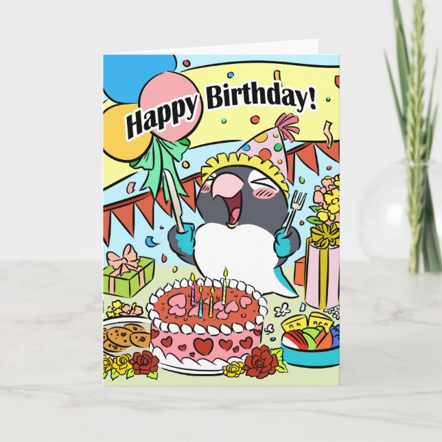 Carte Perroquet d'anniversaire d'oiseau-de-vie noir masq (Devant)