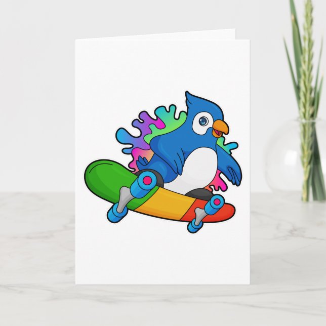 Carte Perroquet en skater avec skateboard (Devant)