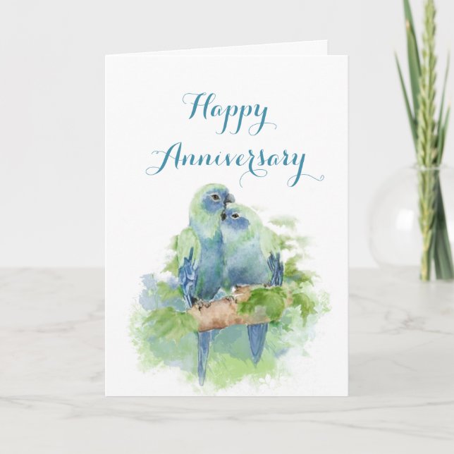 Carte Perroquets à l'aquarelle Amour d'anniversaire chré (Devant)
