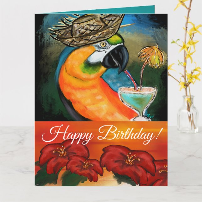 Carte Perroquets de Fête (Fleur jaune)