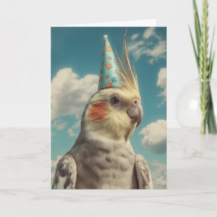 Carte Perruche calopsitte avec chapeau d'anniversaire su